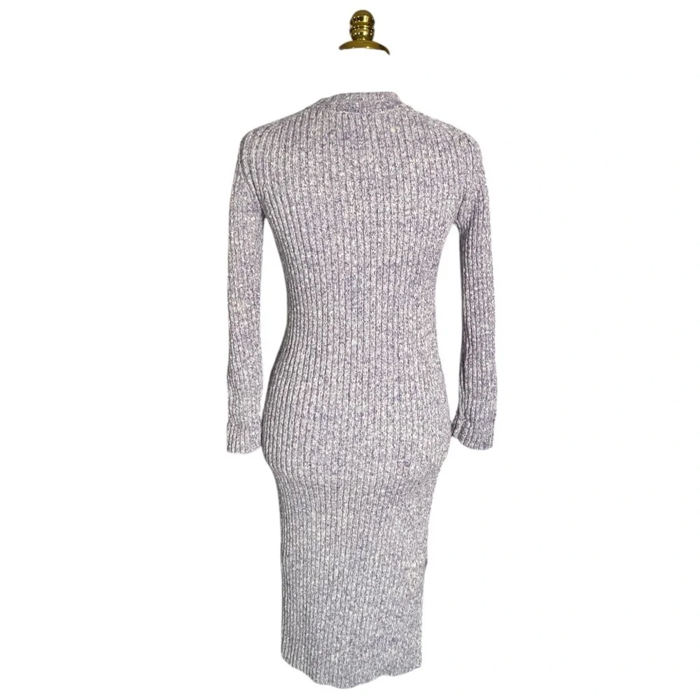 J. Crew Lilac Ivory Ribbed Thick Knit Long-Sleeve Crewneck Midi Sweater Dress XS
